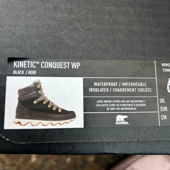 Sorel Kinetic Conquest Black Waterproof Boots Size 6 NIB - Picture 4 of 9